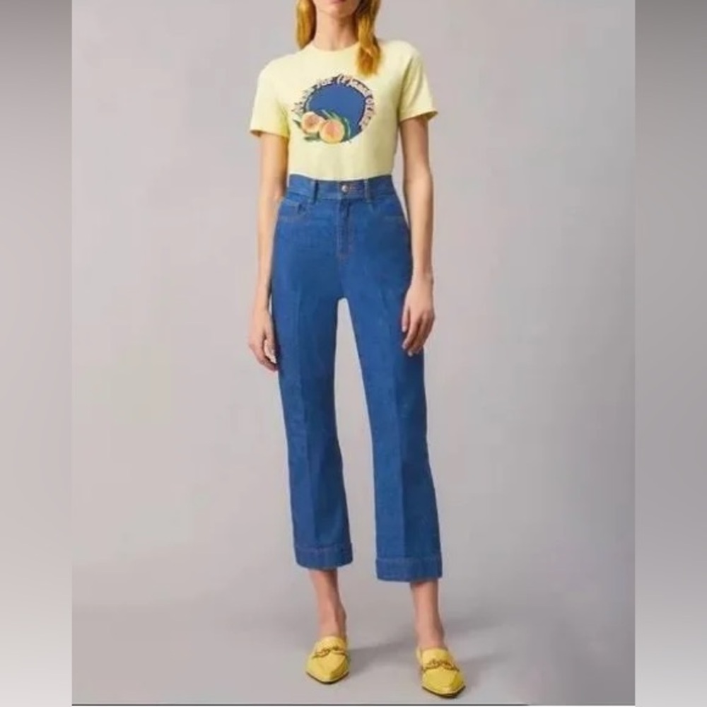 Tory Burch Blue Rinsed Flare Leg Denim Jeans